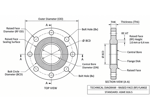Tabla de dimensiones de bridas: ASME B16.5 Clase 150–1500