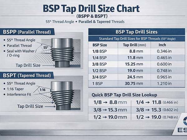 BSP Tap Drill Size Chart (BSP & BSPT) – Inch and Metric Table picture