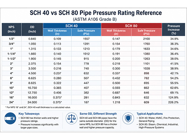Tubería SCH 40 vs SCH 80: Espesor, Clasificación de Presión, Aplicaciones y Diferencias Clave