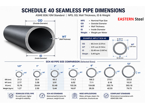 Schedule 40 Seamless Pipe Dimensions, Wall Thickness and Pressure Rating