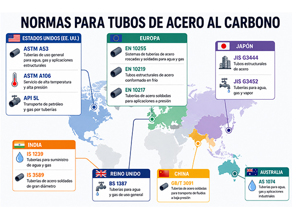 Normas para Tuberías de Acero Dulce: ASTM, EN, JIS, IS, BS y AS
