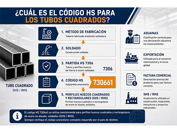 Código HS del Tubo Cuadrado (730661): Clasificación Aduanera de SHS y RHS