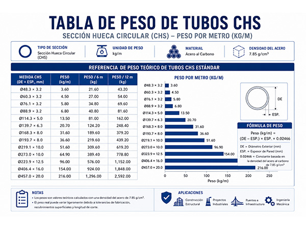 Tabla de Peso de Tubos CHS | Peso por Metro (kg/m)