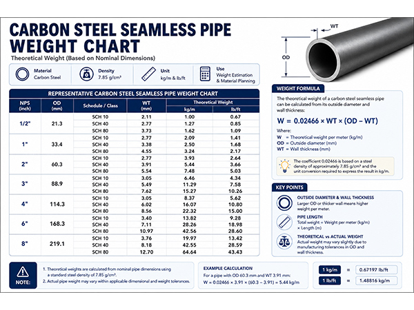 Carbon Steel Seamless Pipe Weight Chart