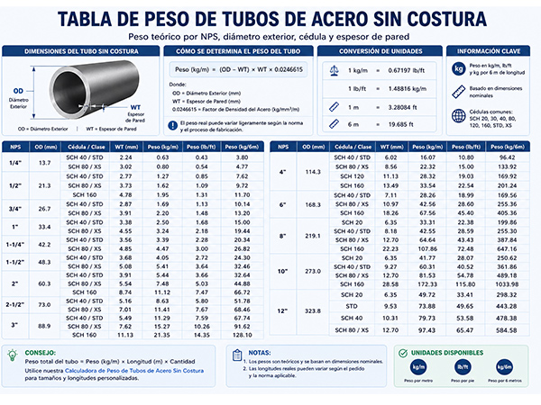 Tabla de peso de tuberías de acero sin soldadura