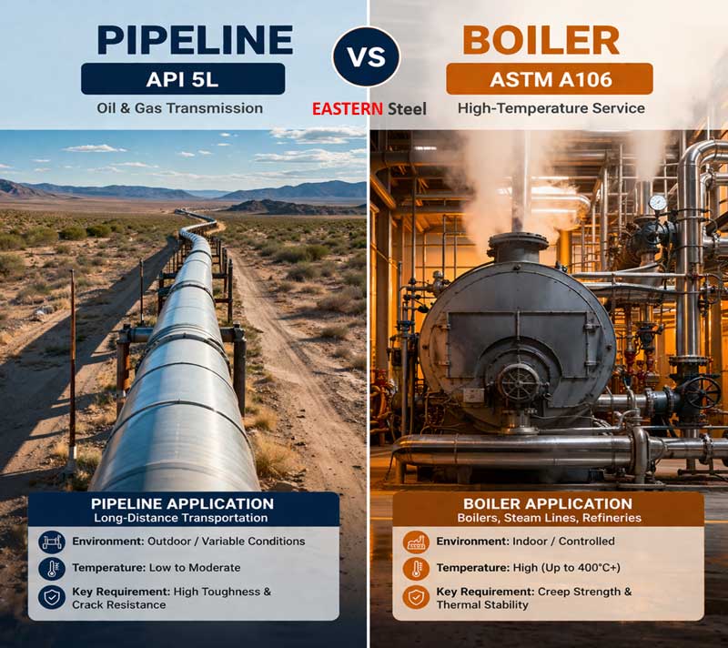 API 5L vs ASTM A106 Pipe Selection – Pipeline vs Boiler System Comparison