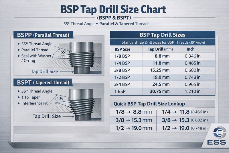 BSP Tap Drill Size Chart