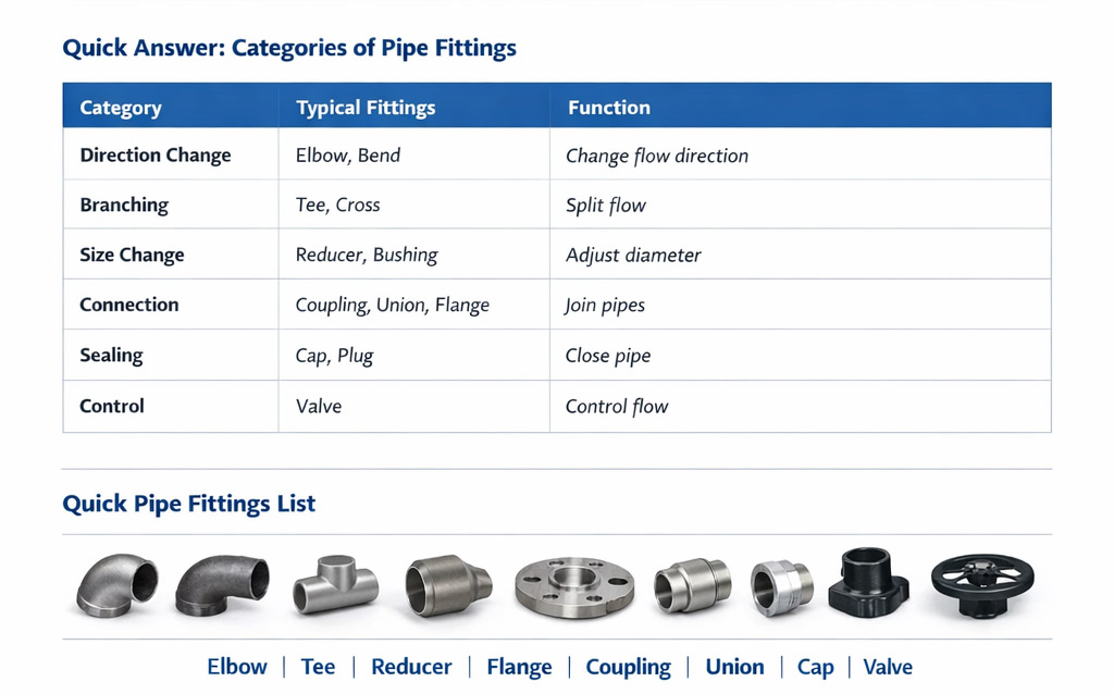 Tabla de categorías de accesorios de tubería
