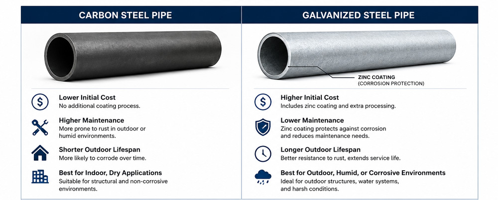 Acero al carbono vs tubería de acero galvanizad