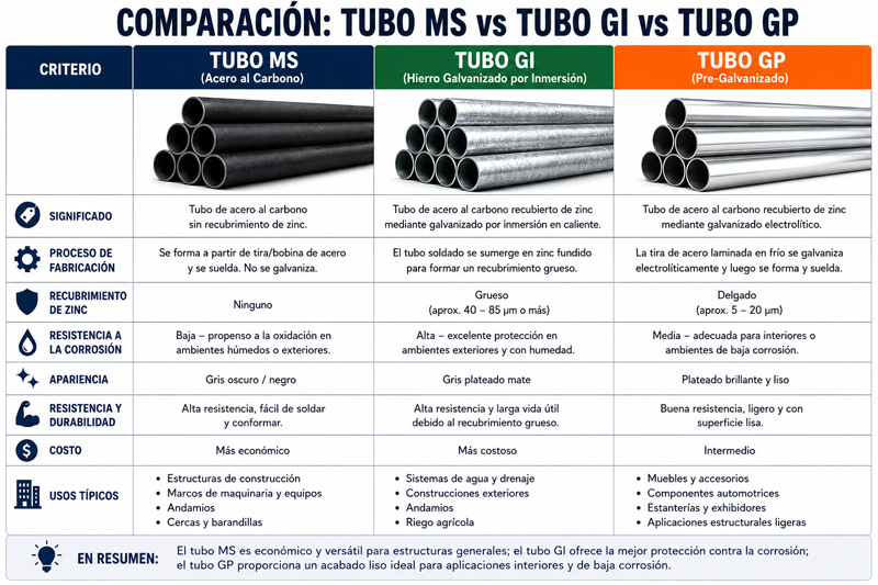 Tubería MS, GI y GP