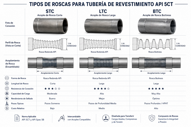 Tipos de Rosca para Tubería de Revestimiento API 5CT