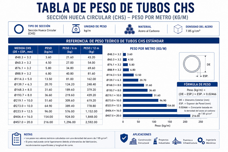 Tabla de Peso de Tubos CHS