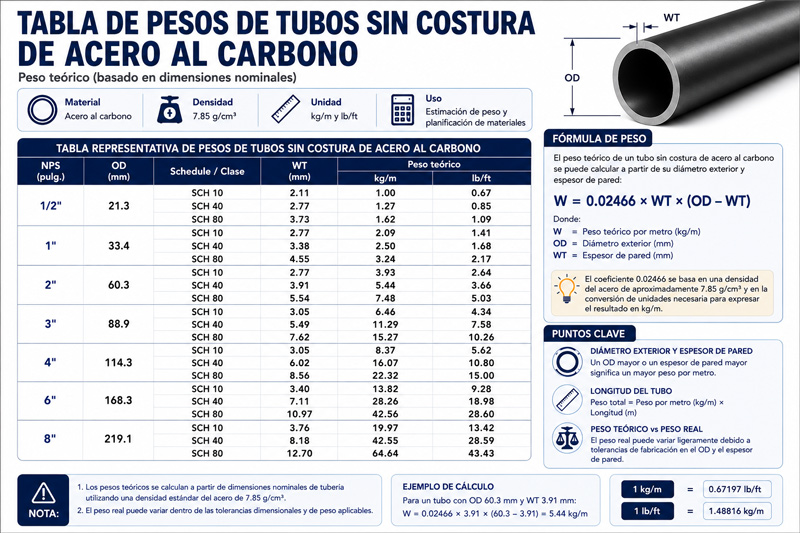 Cálculo del peso de tuberías sin costura CS Cálculo del peso de tuberías sin costura CS